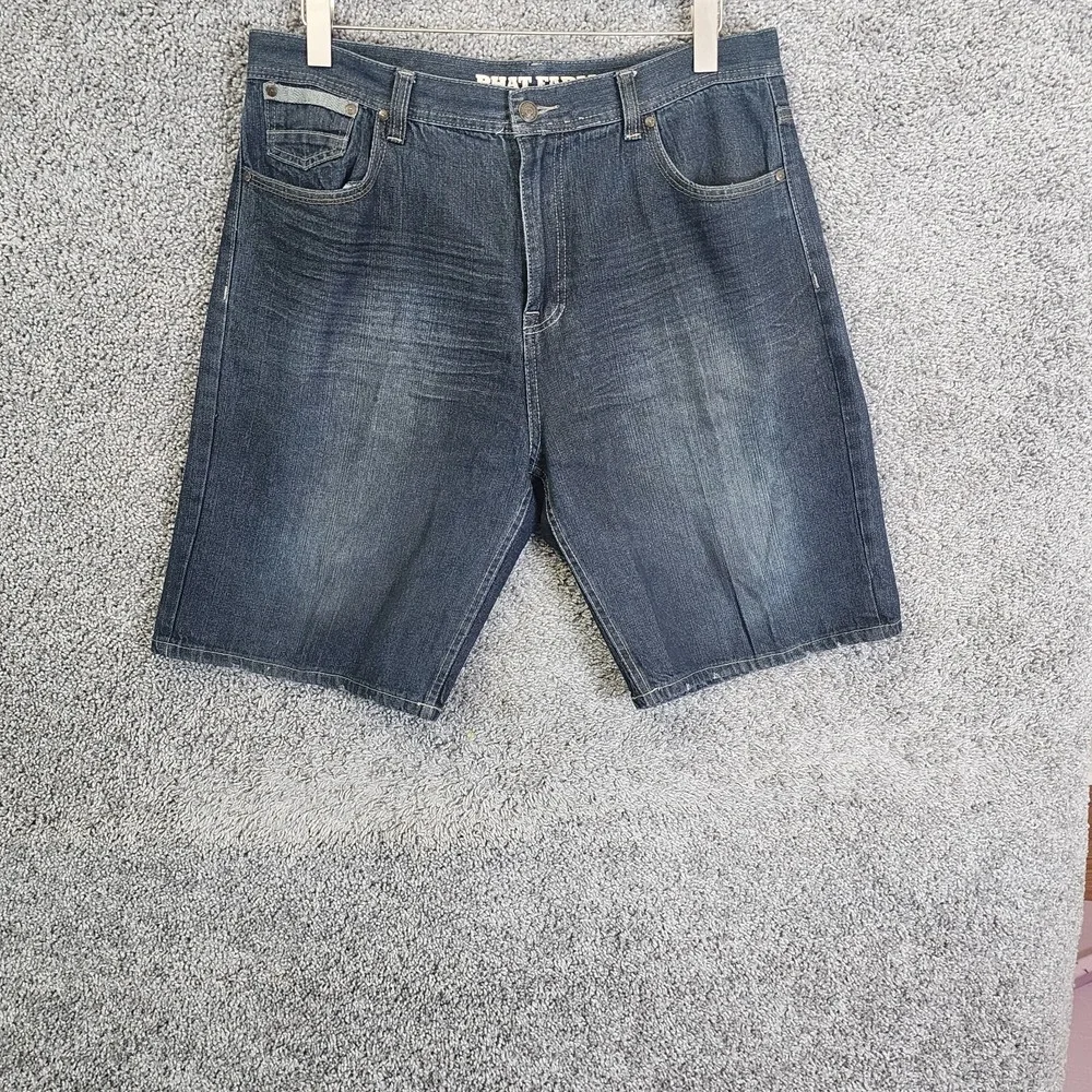 Phat Farm Shorts Mens 38X11 Blue Denim Jorts Y2K Urban Skate Loose Baggy Hip Hop
